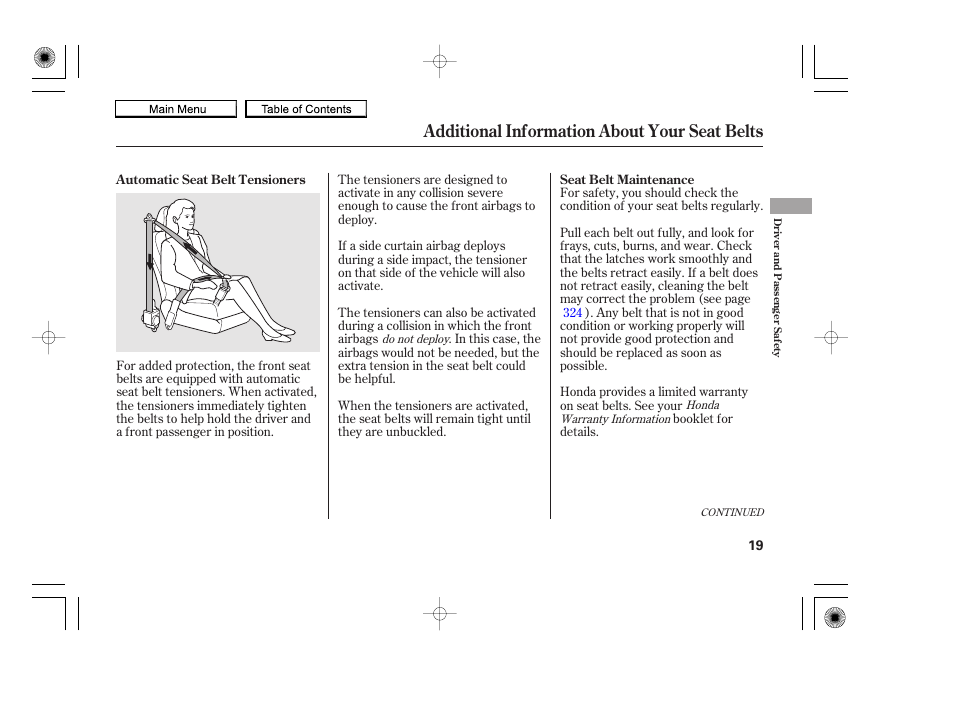 Additional information about your seat belts | HONDA 2010 Accord Coupe User Manual | Page 22 / 404