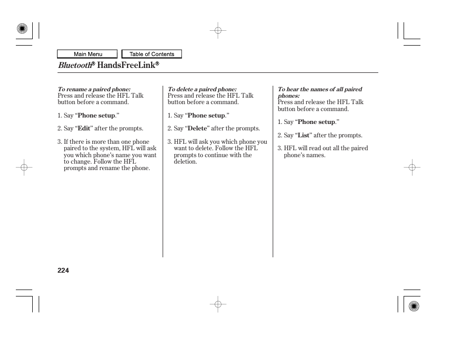 Handsfreelink, Bluetooth | HONDA 2010 Accord Coupe User Manual | Page 227 / 404