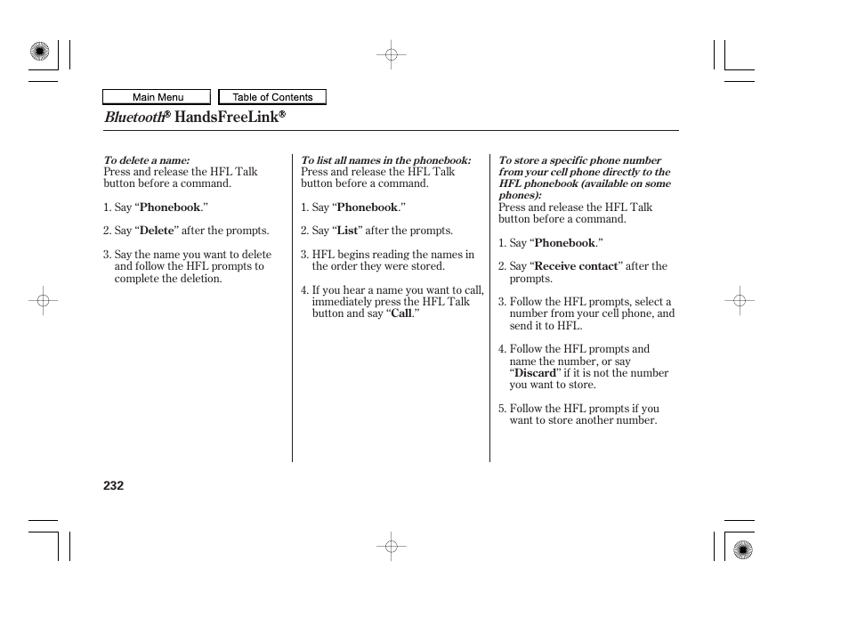 Handsfreelink, Bluetooth | HONDA 2010 Accord Coupe User Manual | Page 235 / 404