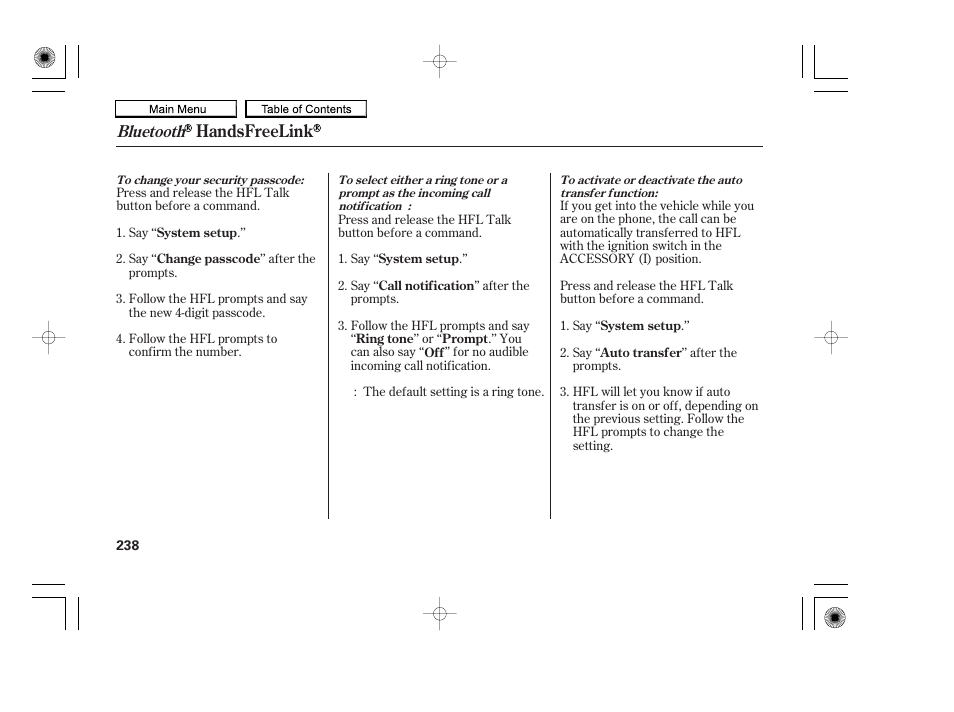 Handsfreelink, Bluetooth | HONDA 2010 Accord Coupe User Manual | Page 241 / 404