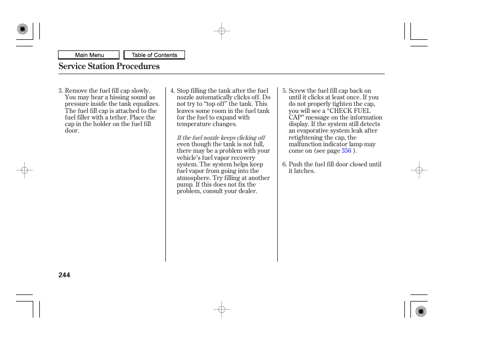 Service station procedures | HONDA 2010 Accord Coupe User Manual | Page 247 / 404