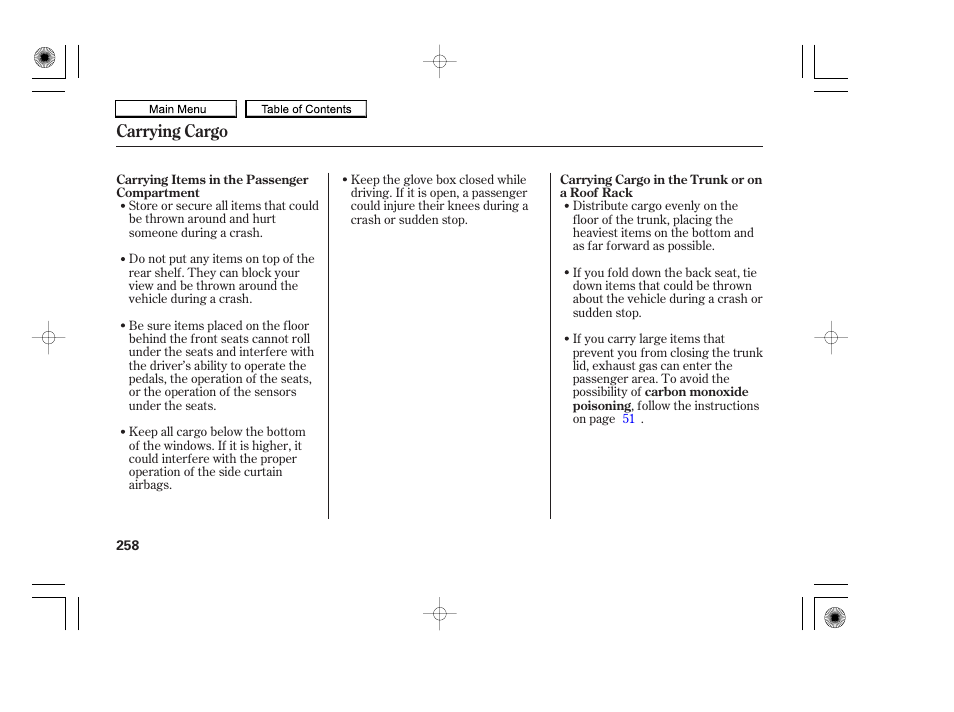 Carrying cargo | HONDA 2010 Accord Coupe User Manual | Page 261 / 404