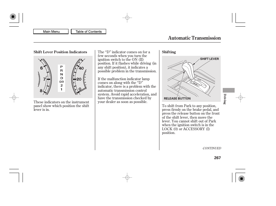 Automatic transmission | HONDA 2010 Accord Coupe User Manual | Page 270 / 404