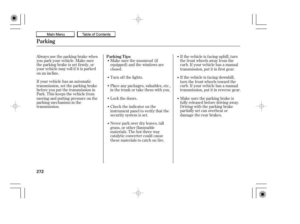 Parking | HONDA 2010 Accord Coupe User Manual | Page 275 / 404