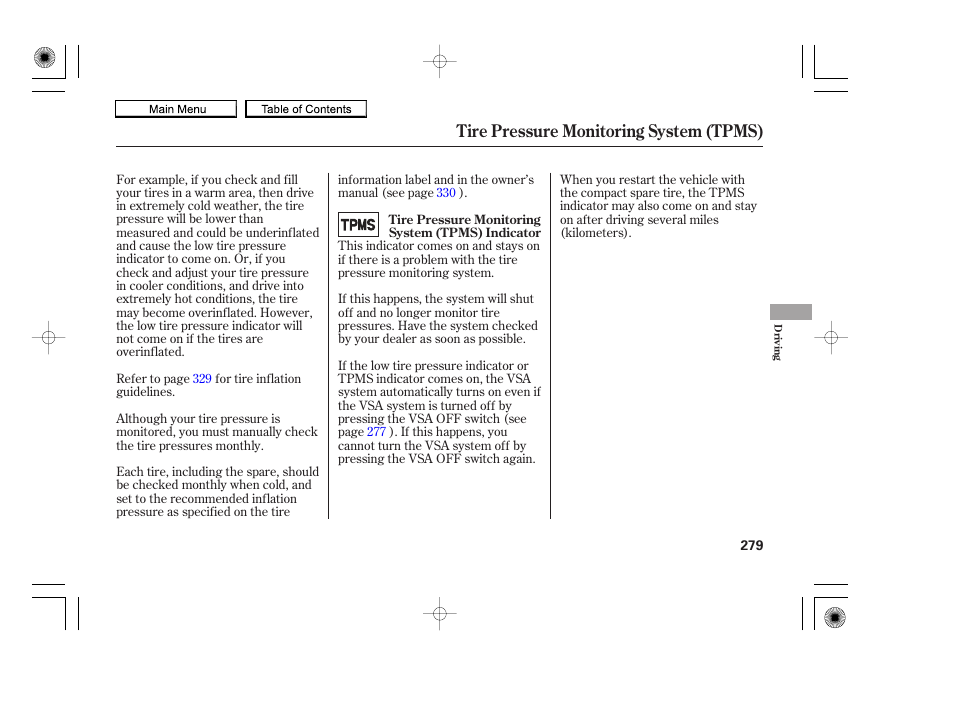 Tire pressure monitoring system (tpms) | HONDA 2010 Accord Coupe User Manual | Page 282 / 404