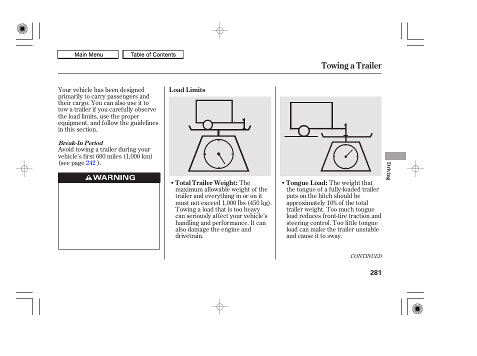 Towing a trailer | HONDA 2010 Accord Coupe User Manual | Page 284 / 404