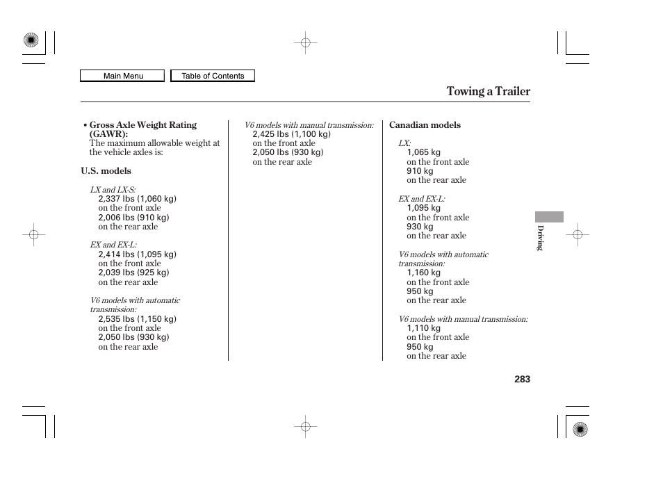 Towing a trailer | HONDA 2010 Accord Coupe User Manual | Page 286 / 404