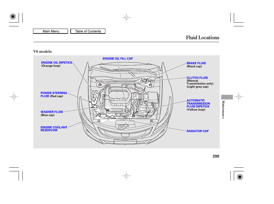 Fluid locations, 2010 accord coupe | HONDA 2010 Accord Coupe User Manual | Page 302 / 404