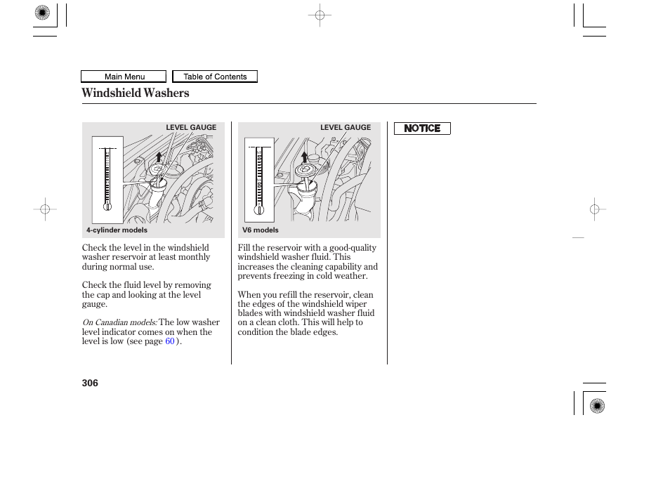 Washer fluid, Windshield washers | HONDA 2010 Accord Coupe User Manual | Page 309 / 404