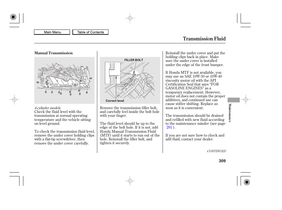 Transmission fluid | HONDA 2010 Accord Coupe User Manual | Page 312 / 404