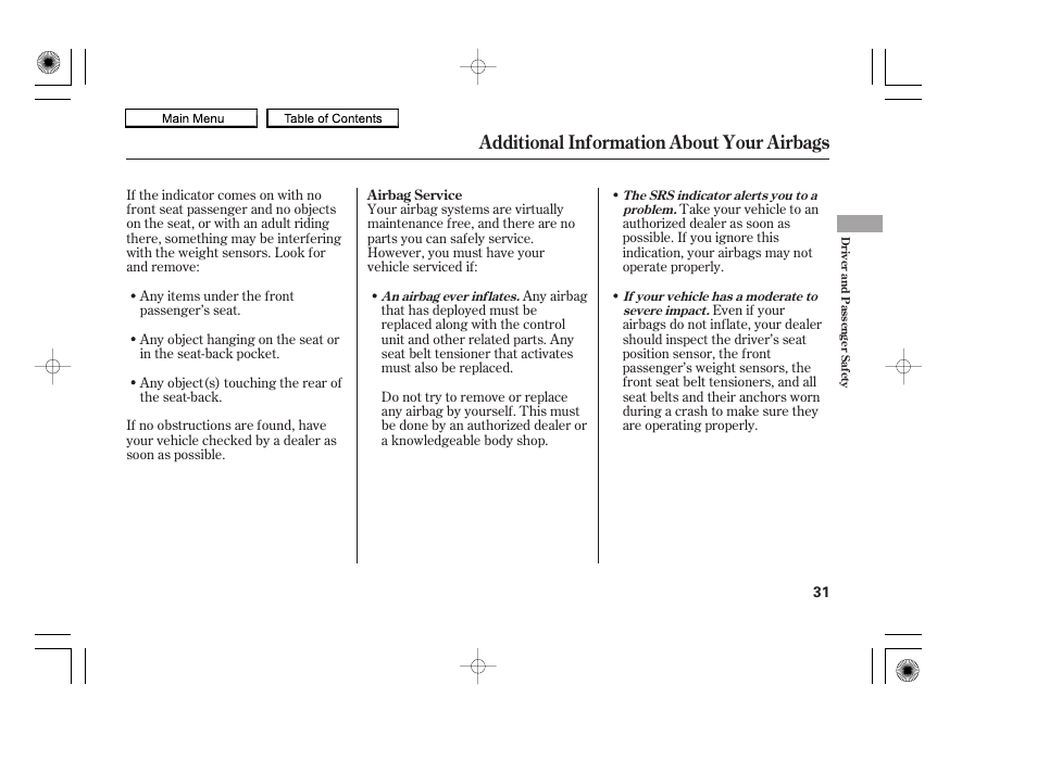 Additional information about your airbags | HONDA 2010 Accord Coupe User Manual | Page 34 / 404