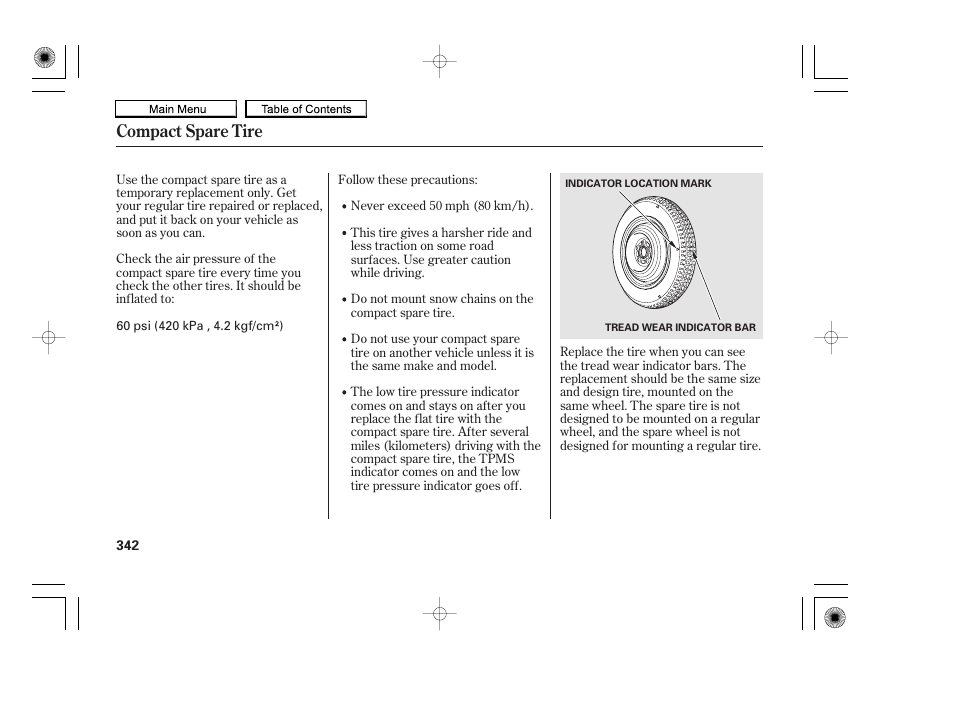 Compact spare tire | HONDA 2010 Accord Coupe User Manual | Page 345 / 404