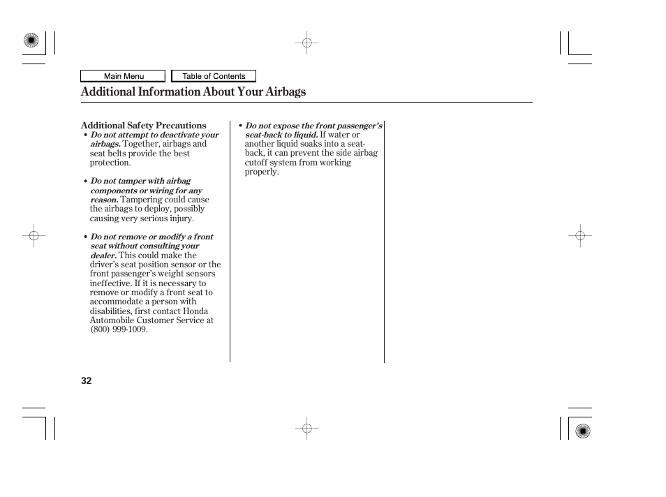 Additional information about your airbags | HONDA 2010 Accord Coupe User Manual | Page 35 / 404