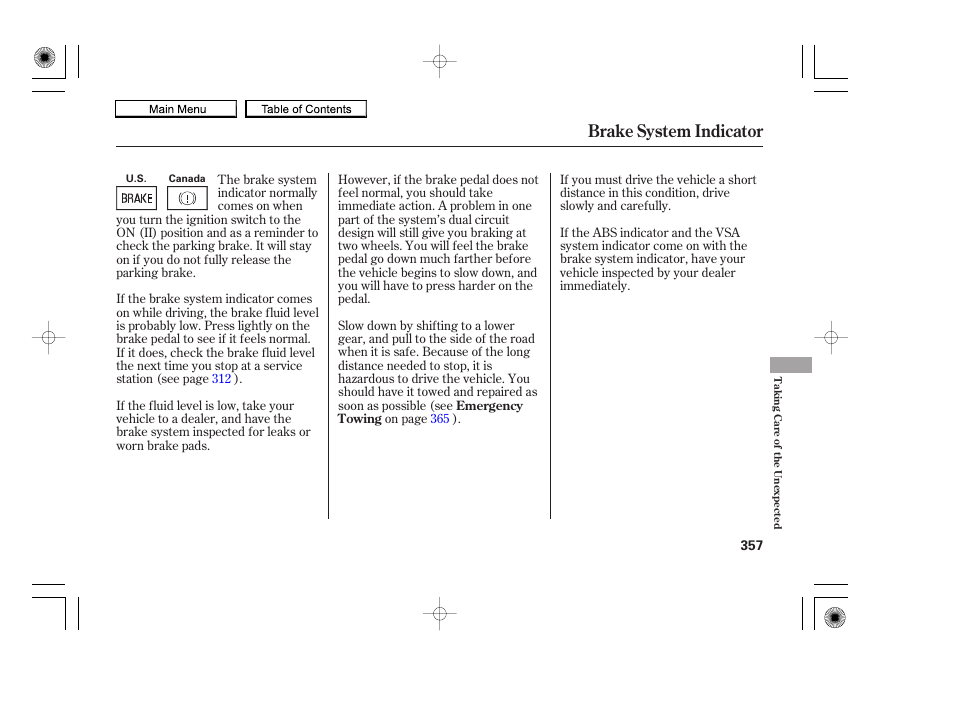 Brake system indicator, 2010 accord coupe | HONDA 2010 Accord Coupe User Manual | Page 360 / 404