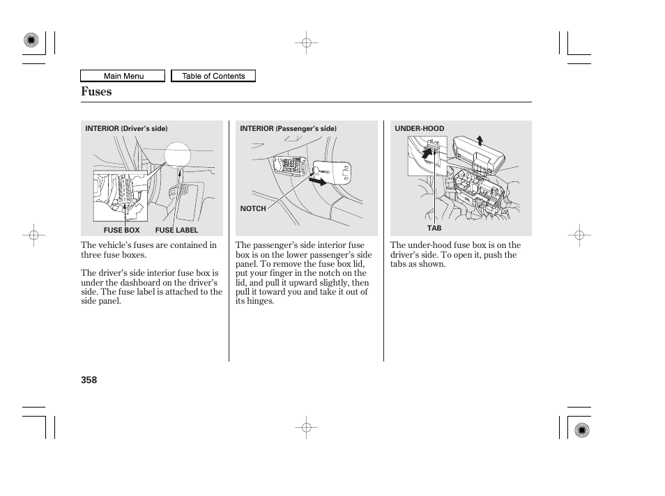 Fuses, 2010 accord coupe | HONDA 2010 Accord Coupe User Manual | Page 361 / 404