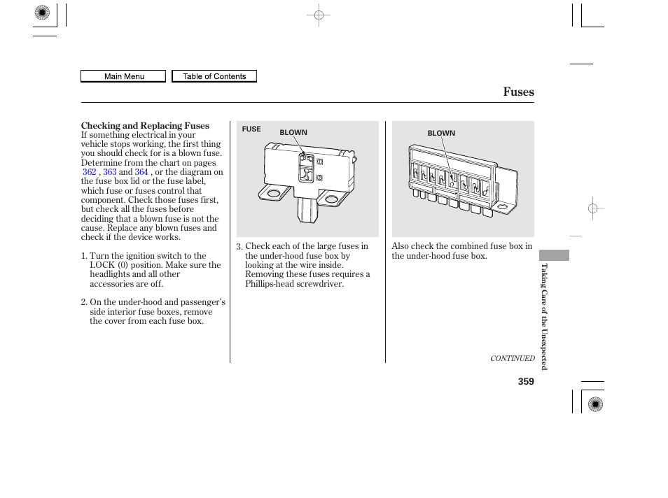 Fuses, 2010 accord coupe | HONDA 2010 Accord Coupe User Manual | Page 362 / 404