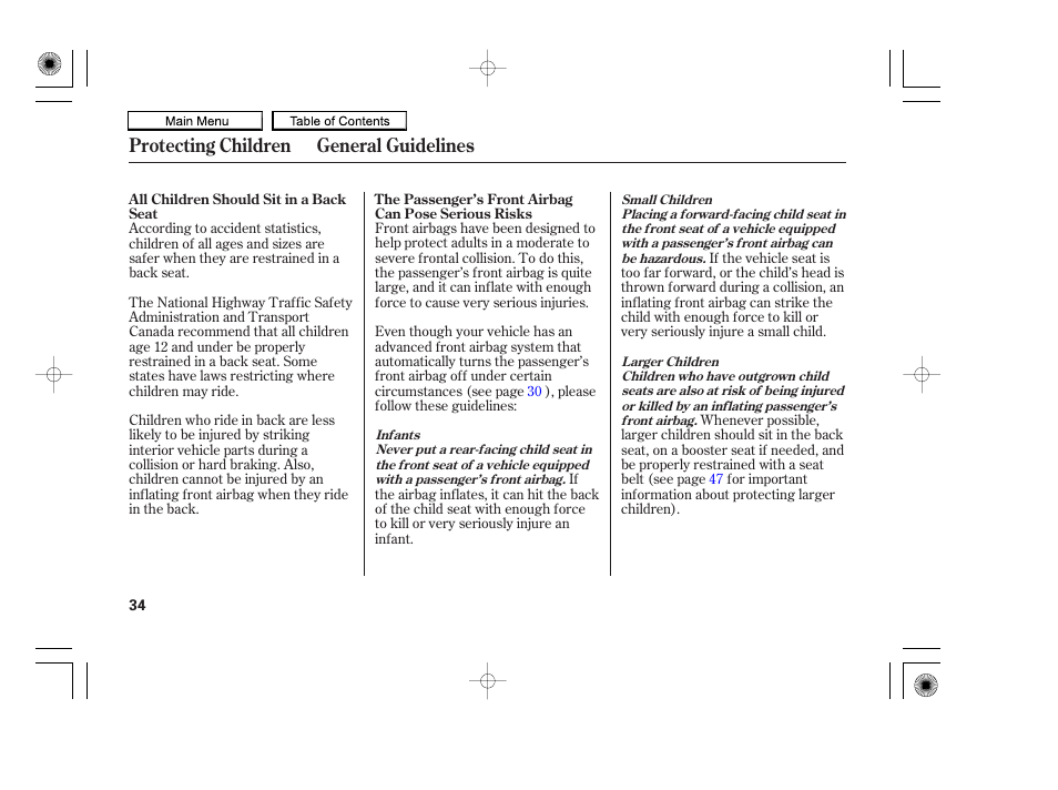 Protecting children general guidelines | HONDA 2010 Accord Coupe User Manual | Page 37 / 404