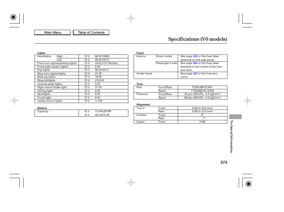 Specifications (v6 models), 2010 accord coupe | HONDA 2010 Accord Coupe User Manual | Page 376 / 404