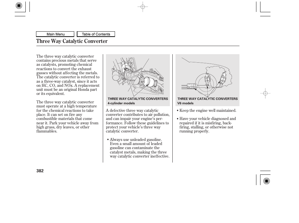 Three way catalytic converter | HONDA 2010 Accord Coupe User Manual | Page 385 / 404