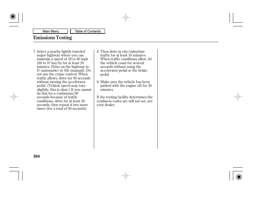 Emissions testing | HONDA 2010 Accord Coupe User Manual | Page 387 / 404