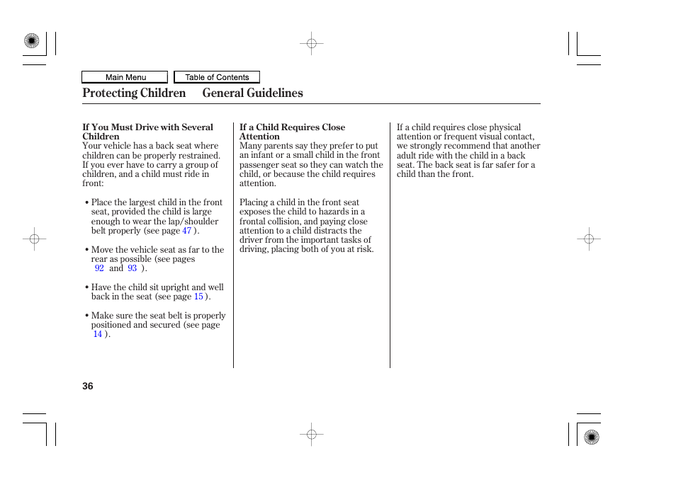 Protecting children general guidelines | HONDA 2010 Accord Coupe User Manual | Page 39 / 404