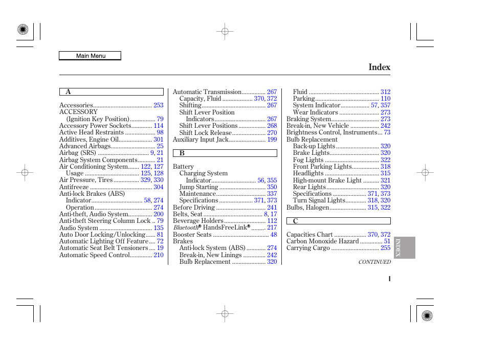 Index | HONDA 2010 Accord Coupe User Manual | Page 393 / 404