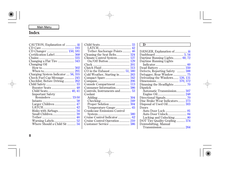 Index | HONDA 2010 Accord Coupe User Manual | Page 394 / 404