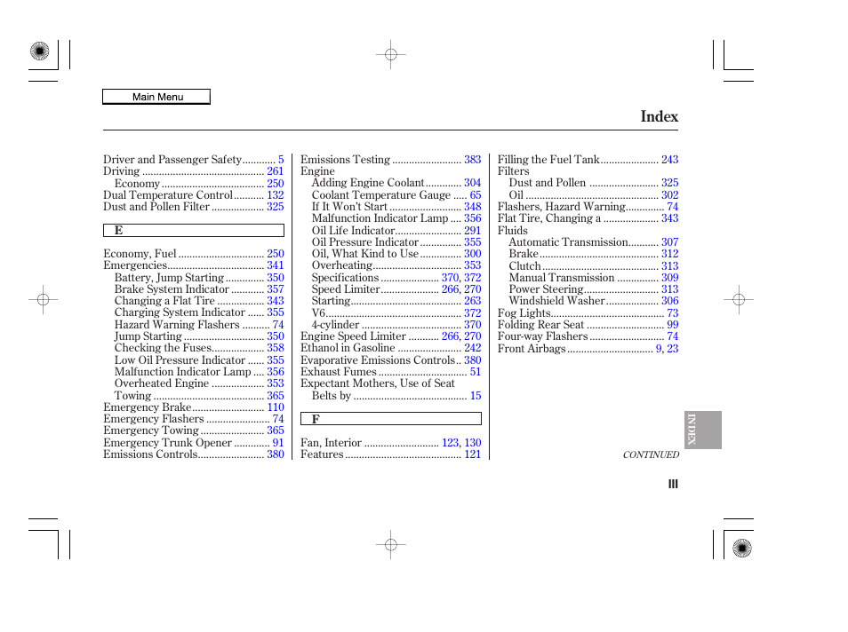 Index | HONDA 2010 Accord Coupe User Manual | Page 395 / 404