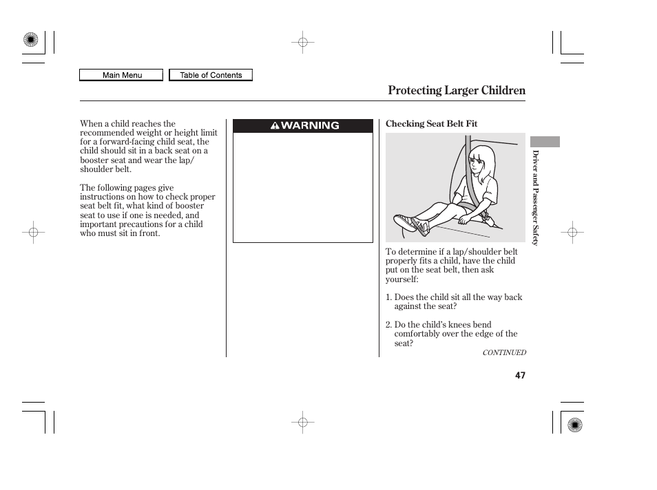 Protecting larger children | HONDA 2010 Accord Coupe User Manual | Page 50 / 404