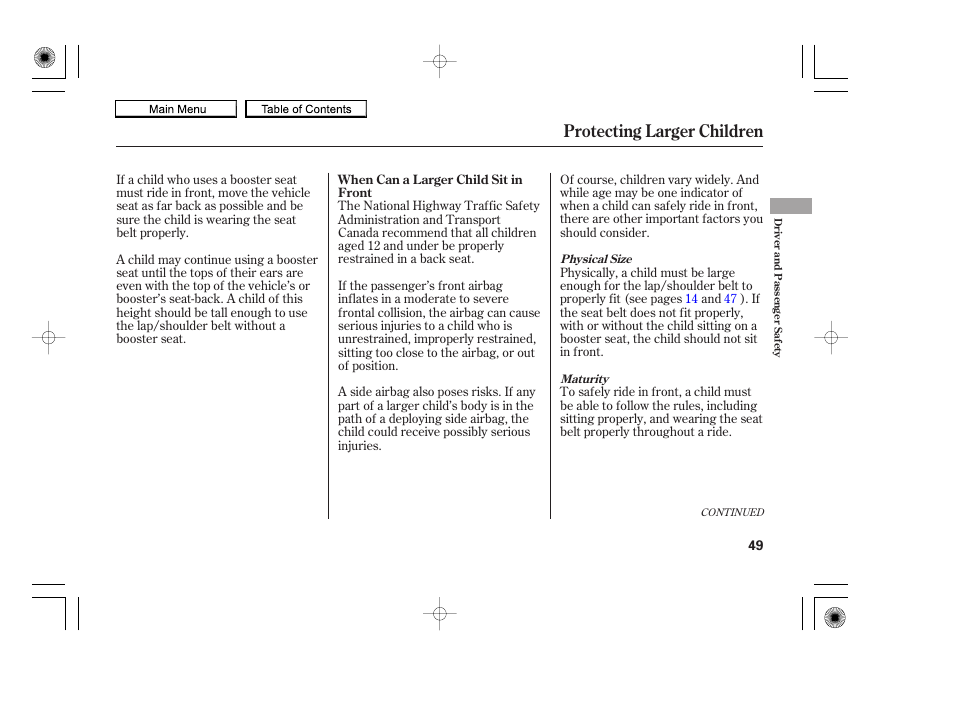 Protecting larger children | HONDA 2010 Accord Coupe User Manual | Page 52 / 404