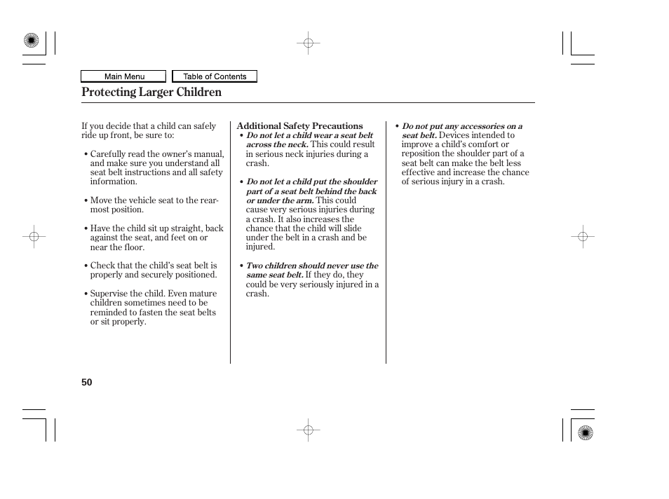 Protecting larger children | HONDA 2010 Accord Coupe User Manual | Page 53 / 404
