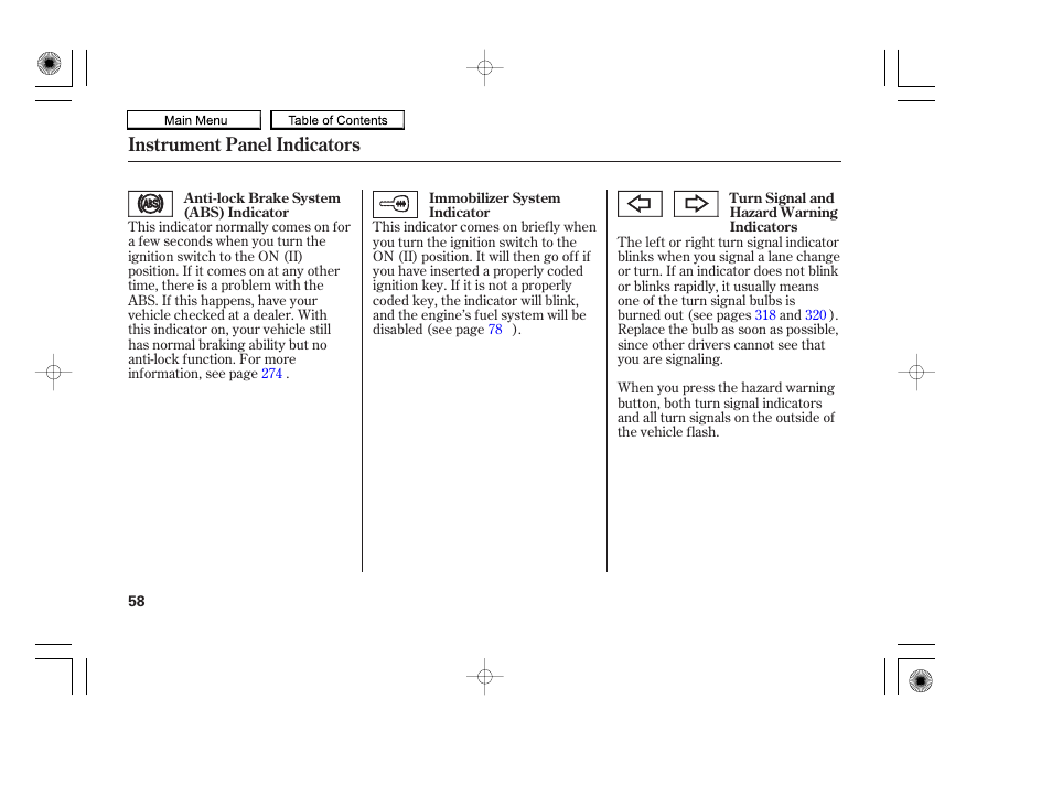 Instrument panel indicators | HONDA 2010 Accord Coupe User Manual | Page 61 / 404