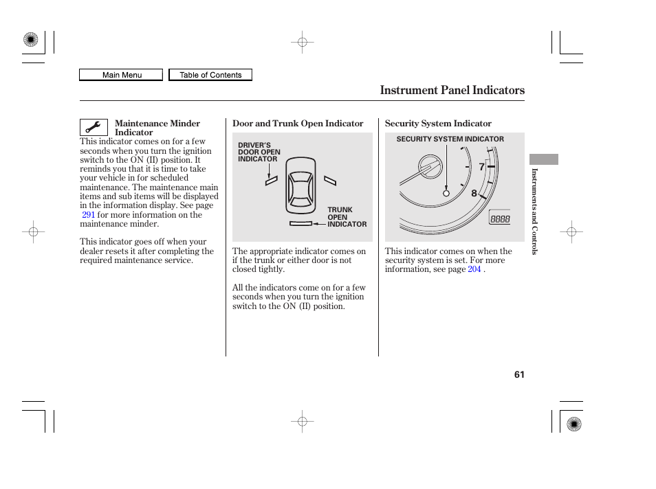 Instrument panel indicators, 2010 accord coupe | HONDA 2010 Accord Coupe User Manual | Page 64 / 404