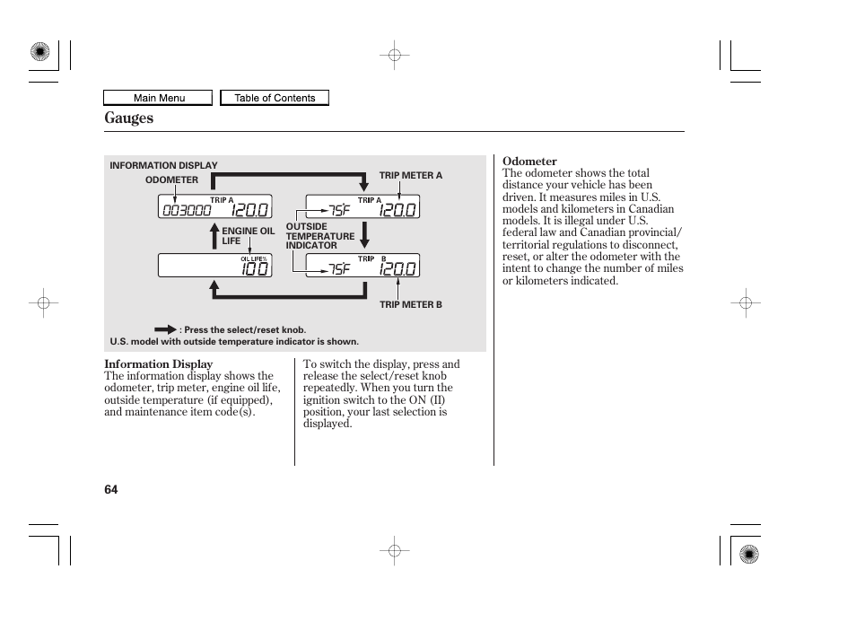 Odometer, Information display, Gauges | 2010 accord coupe | HONDA 2010 Accord Coupe User Manual | Page 67 / 404