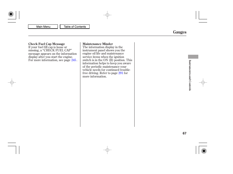 Check fuel cap message, Gauges, 2010 accord coupe | HONDA 2010 Accord Coupe User Manual | Page 70 / 404