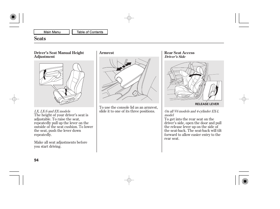 Seats | HONDA 2010 Accord Coupe User Manual | Page 97 / 404