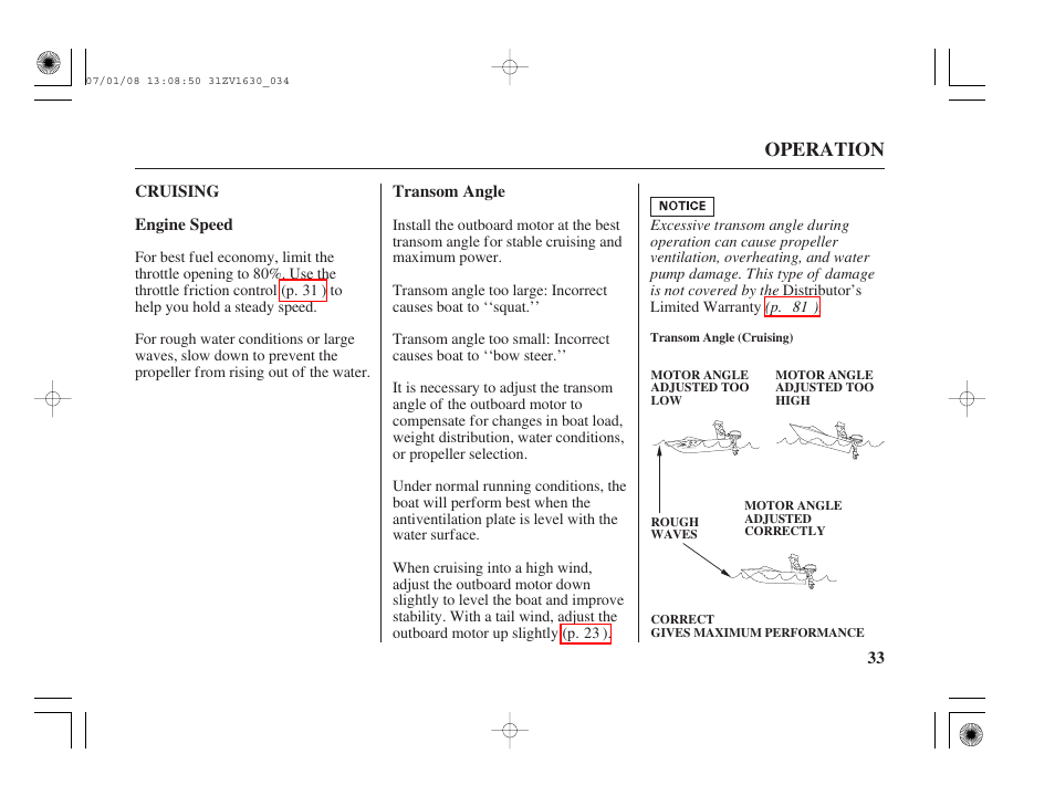 Cruising, Operation | HONDA Outboard Motor BF5A User Manual | Page 35 / 95