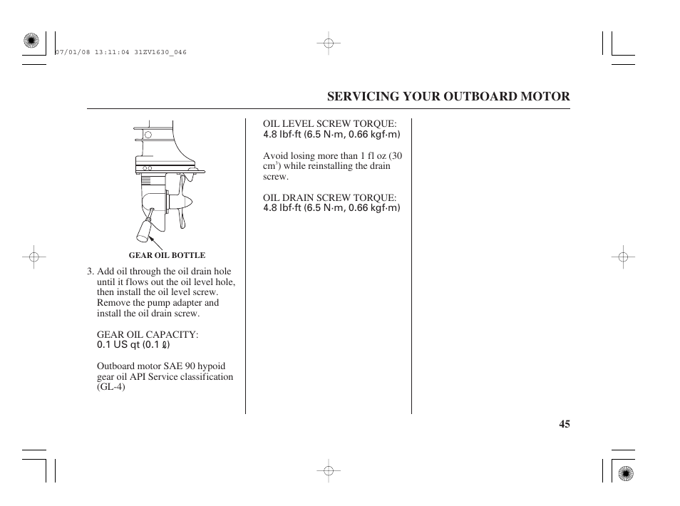 Servicing your outboard motor | HONDA Outboard Motor BF5A User Manual | Page 47 / 95