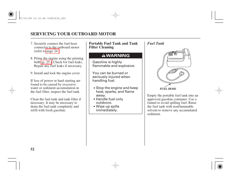 Portable fuel tank and tank filter cleaning | HONDA Outboard Motor BF5A User Manual | Page 54 / 95