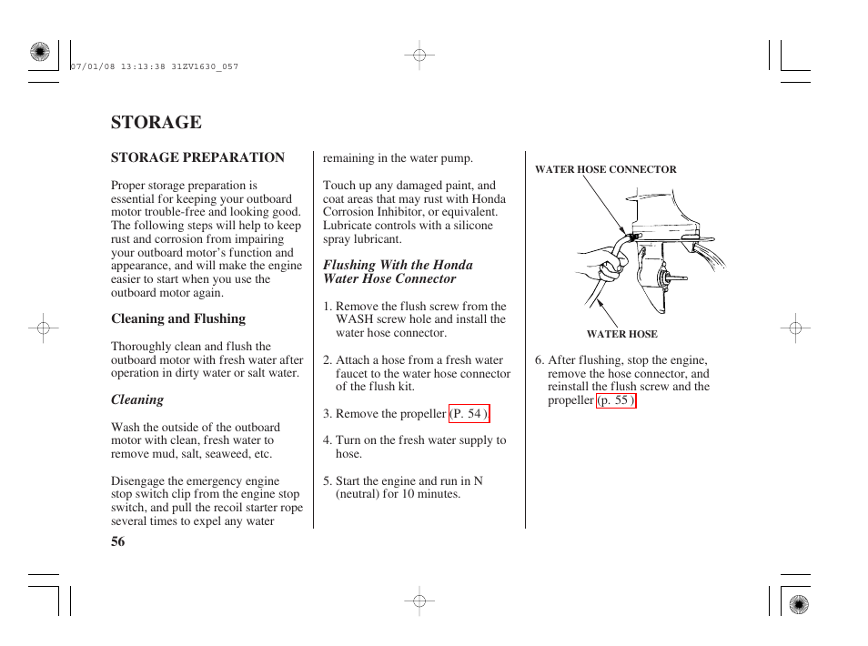 Storage, Storage preparation, Cleaning and flushing | HONDA Outboard Motor BF5A User Manual | Page 58 / 95