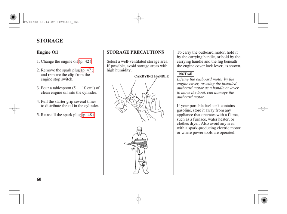 Engine oil, Storage precautions | HONDA Outboard Motor BF5A User Manual | Page 62 / 95