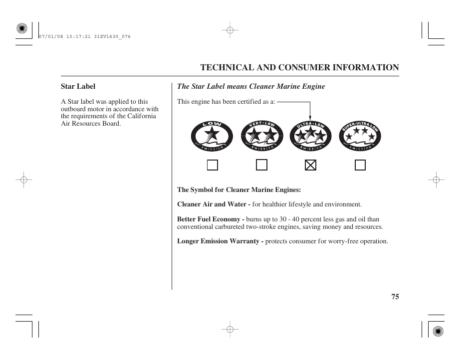 Star label | HONDA Outboard Motor BF5A User Manual | Page 77 / 95