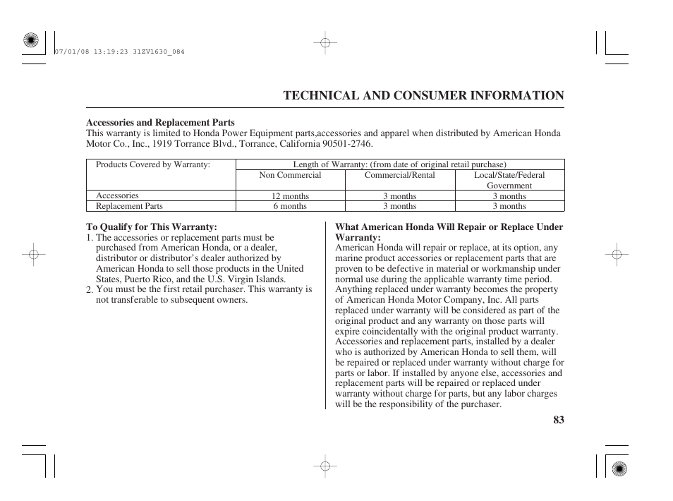 Accessories and replacement parts, Technical and consumer information | HONDA Outboard Motor BF5A User Manual | Page 85 / 95