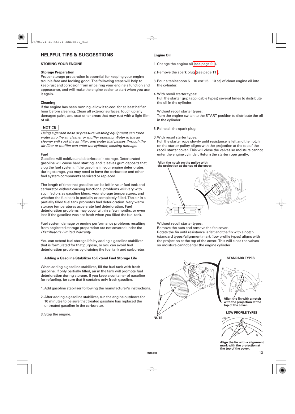 Helpful tips & suggestions, Storing your engine, Storage preparation | Cleaning, Fuel, Engine oil, Helpful tips, Suggestions | HONDA IGX440 User Manual | Page 13 / 72
