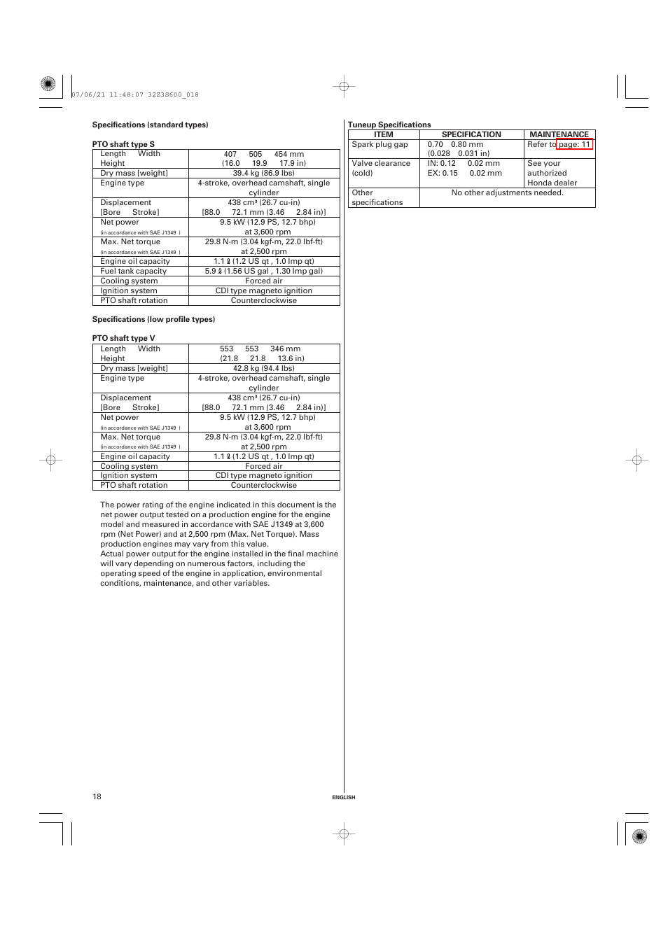 Specifications | HONDA IGX440 User Manual | Page 18 / 72