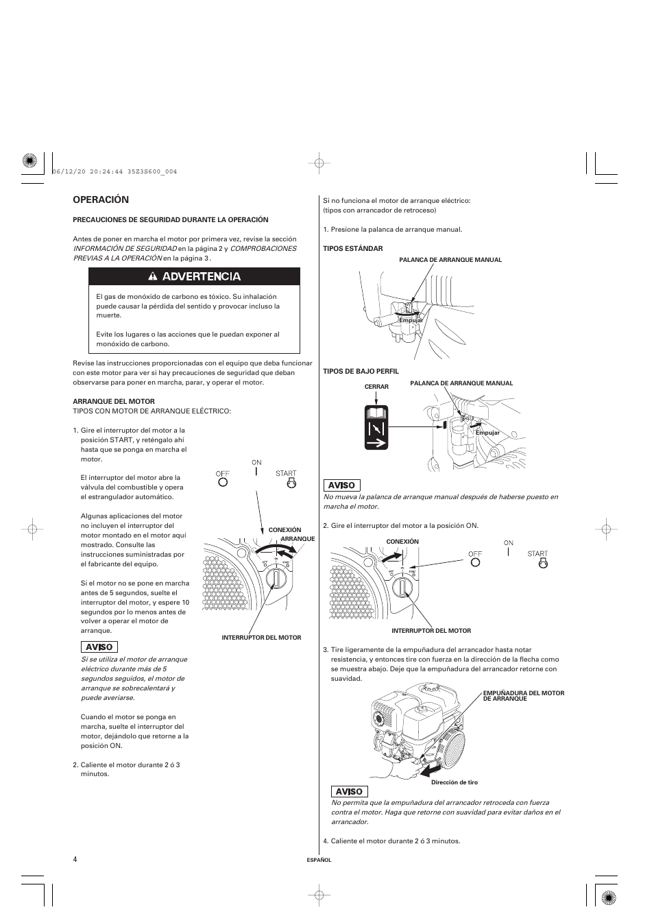 Operación | HONDA IGX440 User Manual | Page 52 / 72