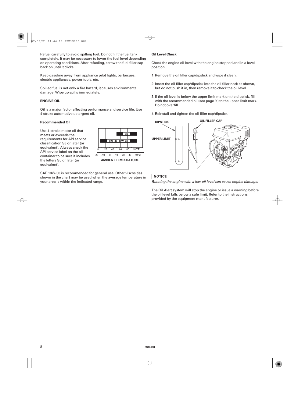 Engine oil, Recommended oil, Oil level check | HONDA IGX440 User Manual | Page 8 / 72