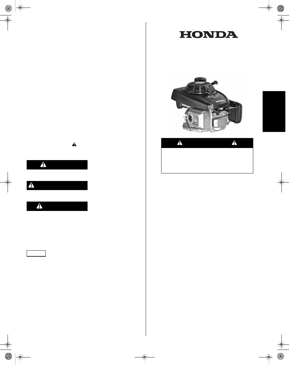 Français, Manuel de l’utilisateur, Danger | Avertissement, Attention | HONDA GCV160 User Manual | Page 19 / 56