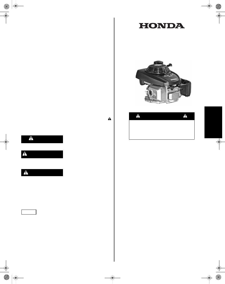 Español, B peligro, B advertencia | B precaución, Manual del propietario | HONDA GCV160 User Manual | Page 37 / 56