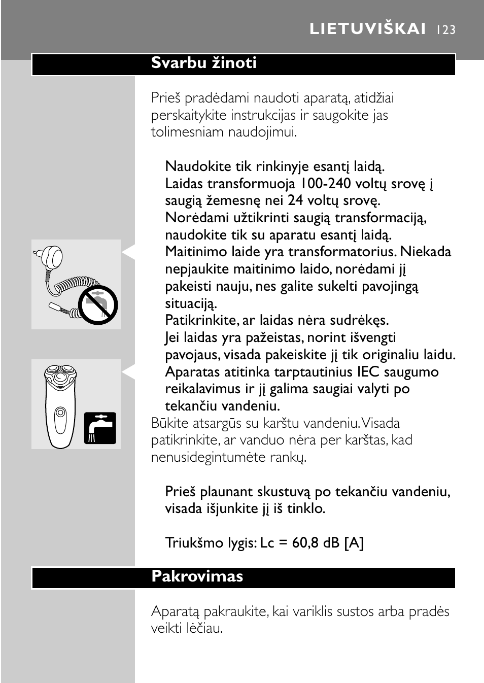 Lietuviškai 123 | Philips HQ7830 User Manual | Page 121 / 164